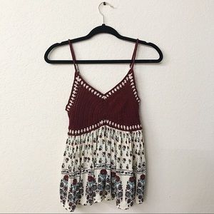 American Rag Red Crochet Floral Boho Cami Top